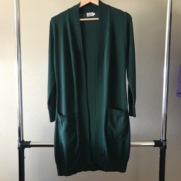 Cielo Sweaters - Cielo long dark green cardigan with pocket